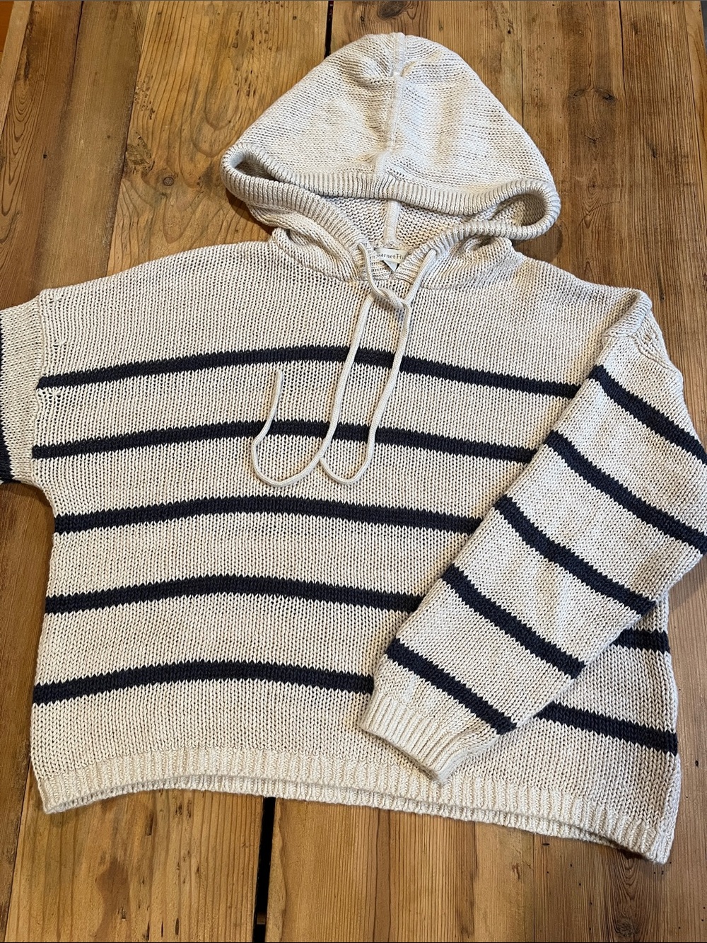 GARNET HILL S Easy Linen & Organic Beach Hooded Sweater Stripe Blue
